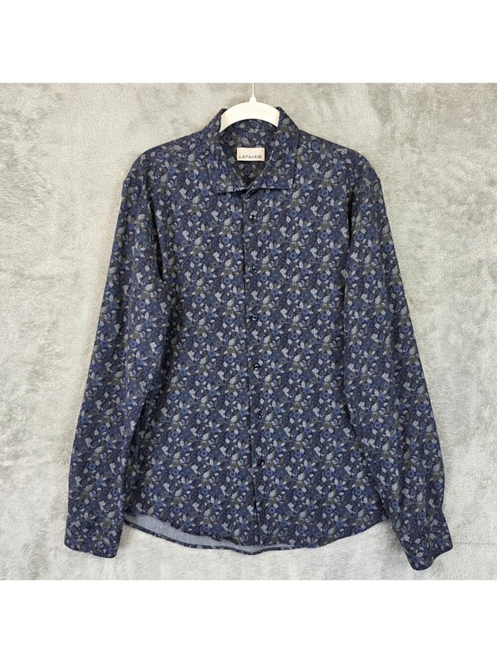 Lafaurie 1991 Rivette Shirt Mens Large Blue Floral Long Sleeve Button Up Cotton